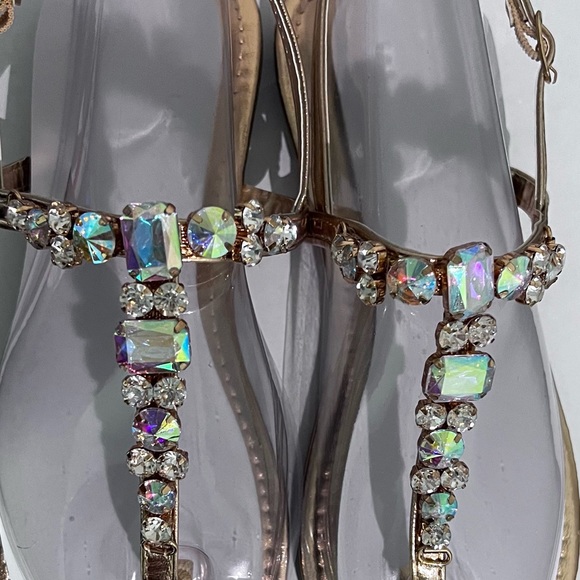 Rose gold flat sandals with gemstones - Picture 6 of 16
